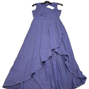 Halara Women’s Dress Deep V Neck Hi-Low Crossover Hem Flown Blue Sz M NWT